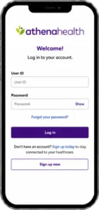 Patient using the AthenaPatient app on a mobile phone
